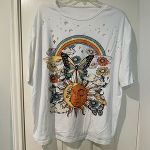 EZWear Graphic Print t-shirt with distressed detail.